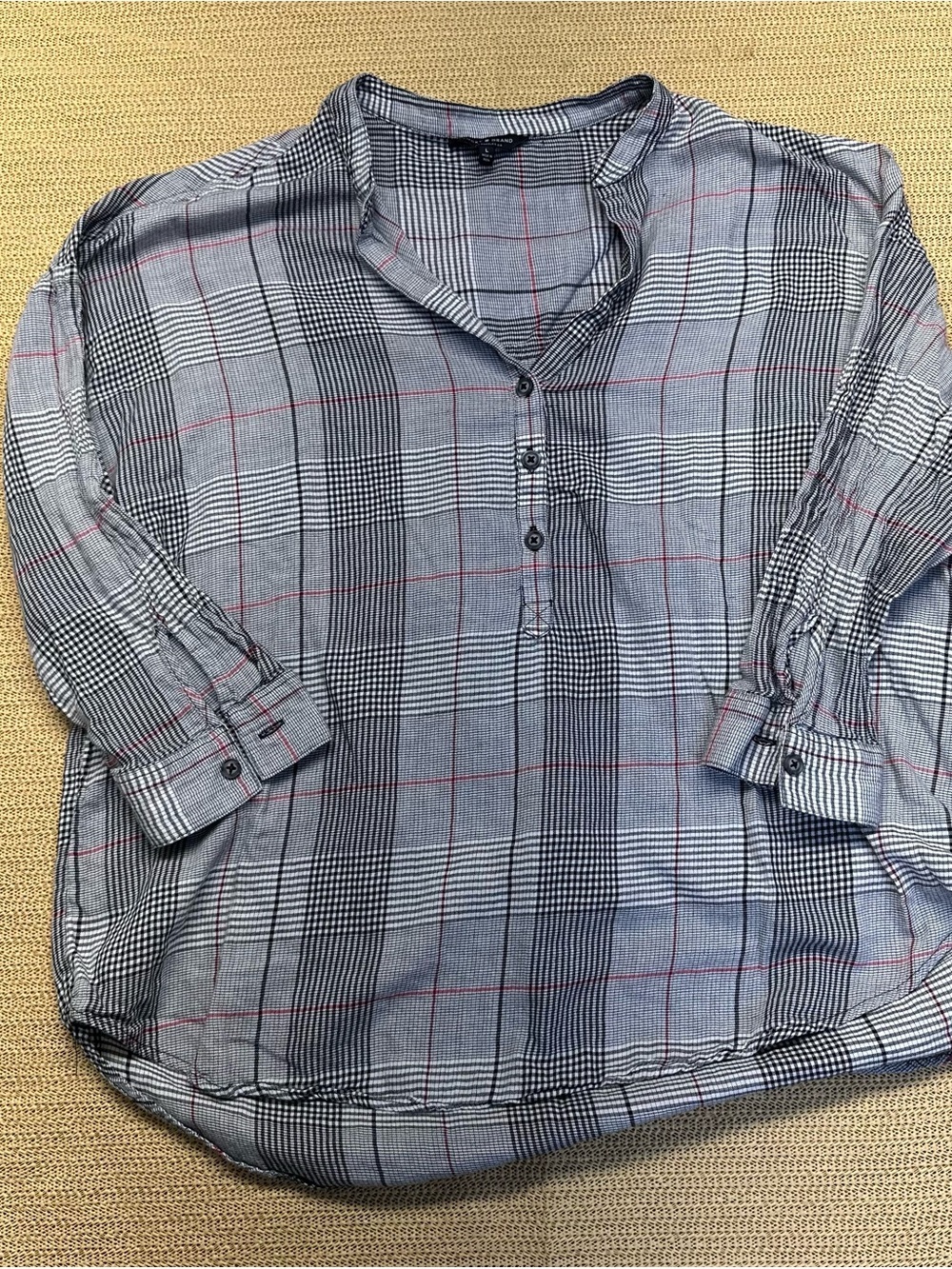 Lucky Brand Gray Plaid Button-Up Shirt with Red Windowpane